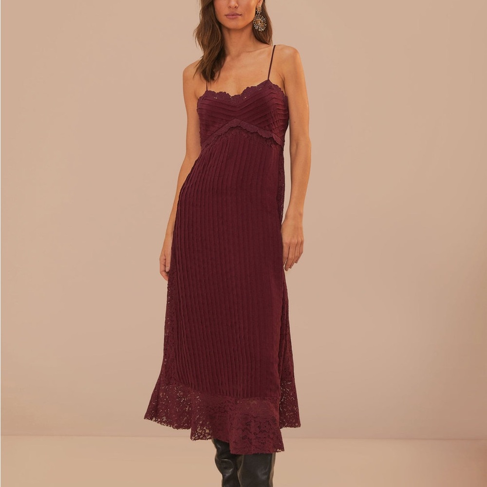 FARM Rio Burgundy Lace Midi Dress